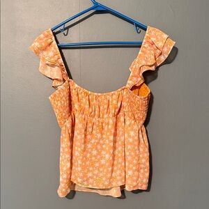 Elodie Floral Ruffle Sleeve Blouse - Orange